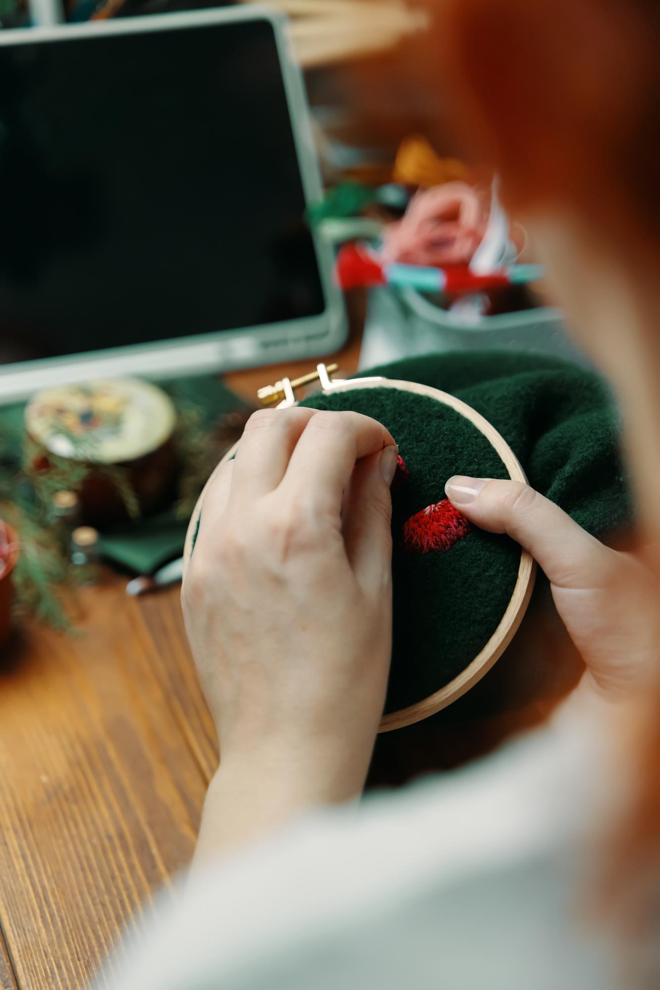 Close-up of hand embroidery stitches
